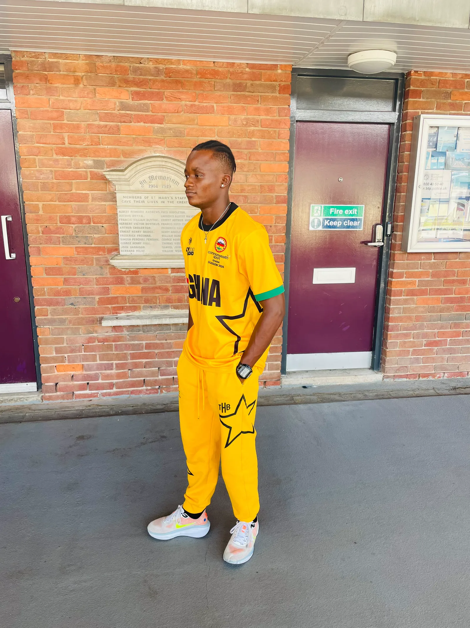 Promise Aheto wearing Ghana team clothing in Glasgow